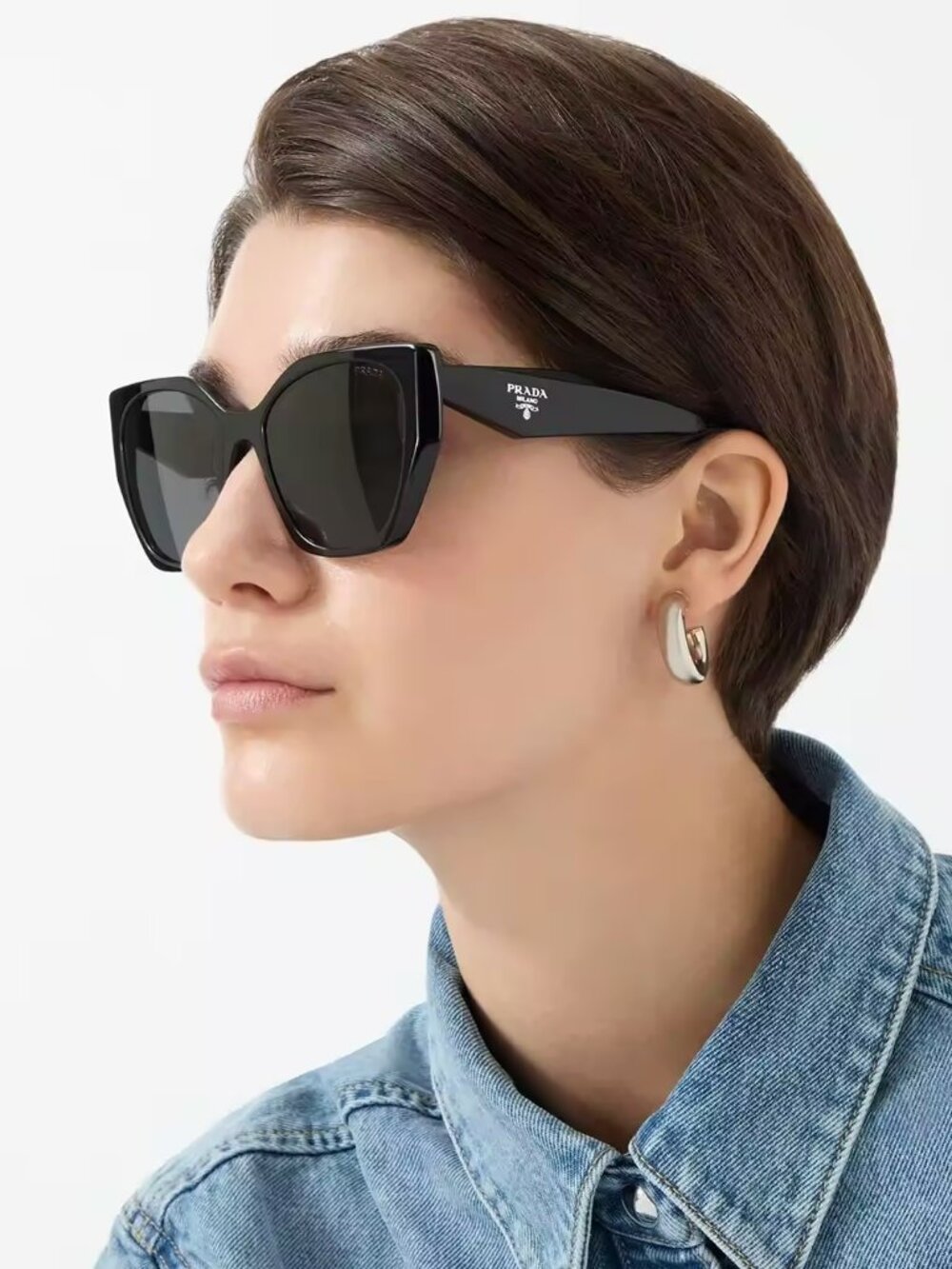 Prada Women Sunglasses Black Grey Cat Eye PR19ZS 1AB5S0 NEW AUTHENTIC - Picture 9 of 9